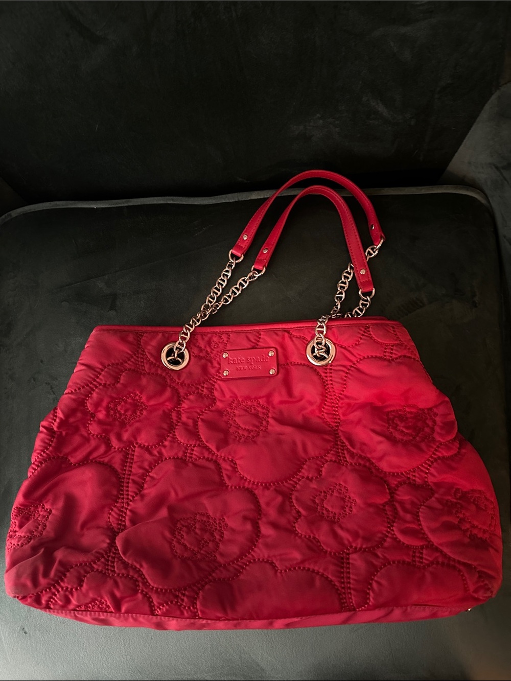 kate spade Red Poppy Quilted Floral Tote with Chain-Strap Detail